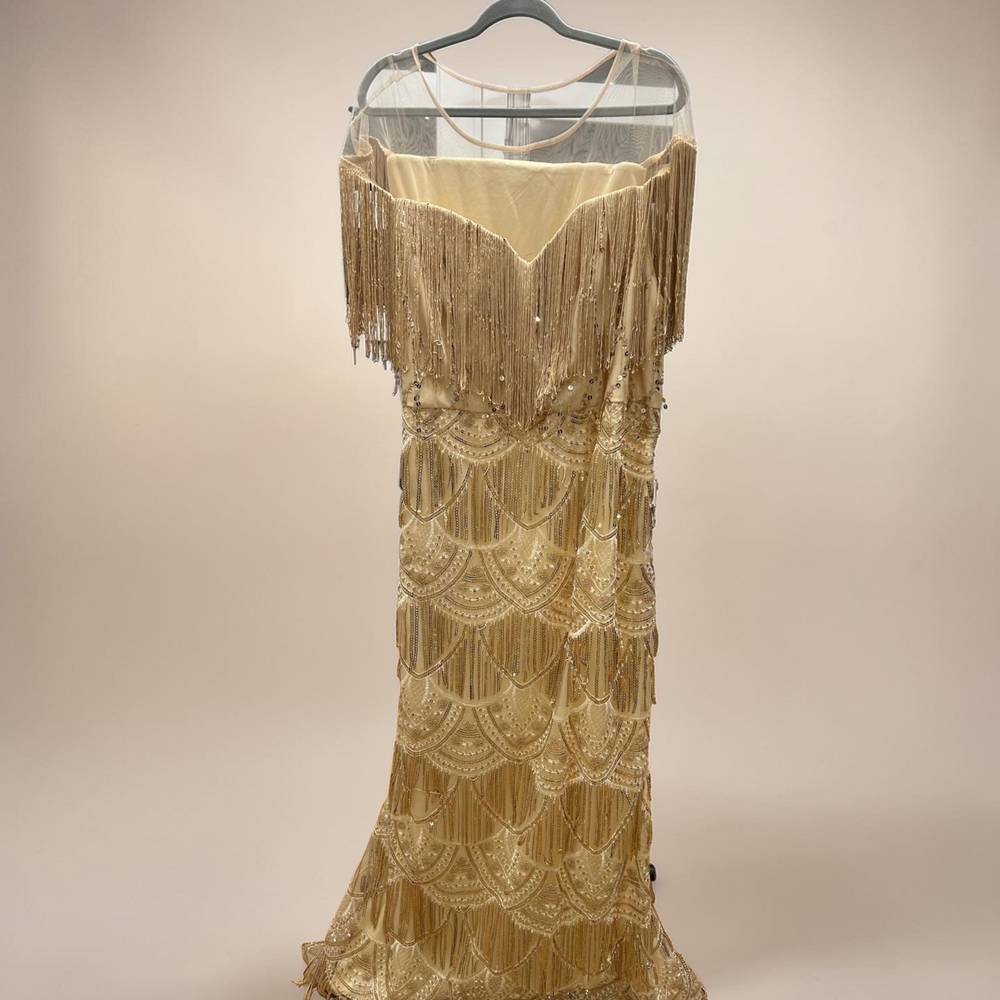 SHEIN Gold Tassel Fringe Beaded Evening Dress